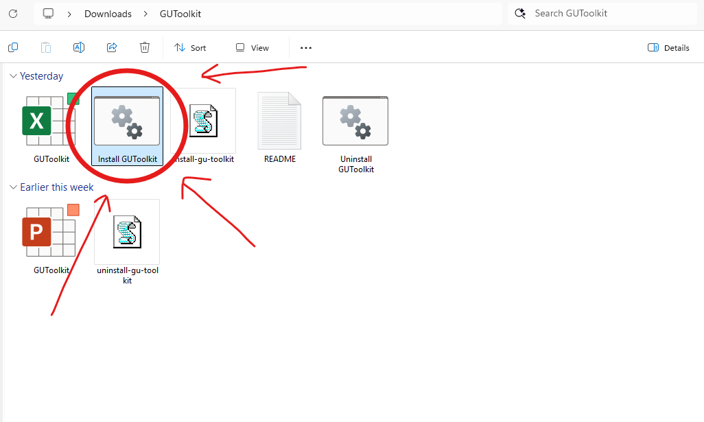 Running the GUToolkit installer